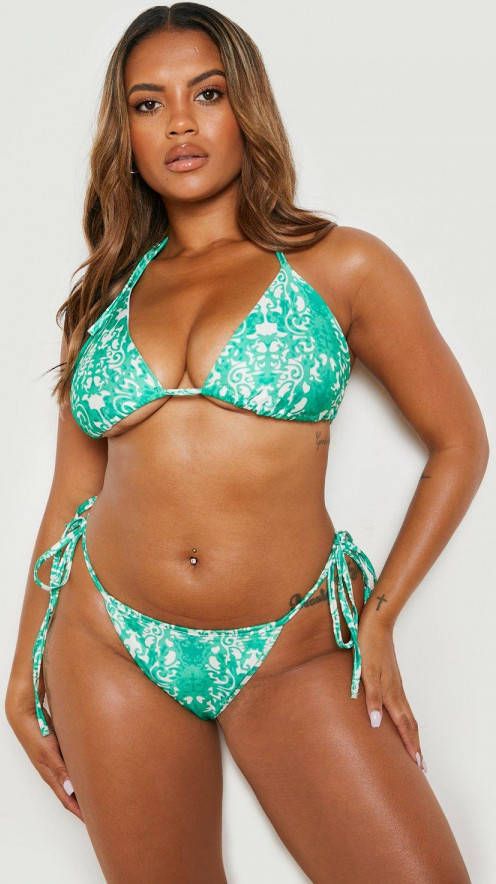 boohoo Plus Driehoekige Porselein Print Bikini Top, Green