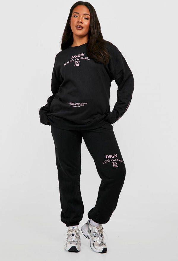 boohoo Plus Dsgn Trainingspak Met Print, Black