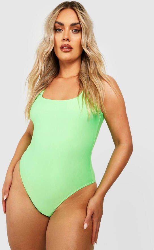 boohoo Plus Essentials Badpak Met Vierkante Hals, Lime