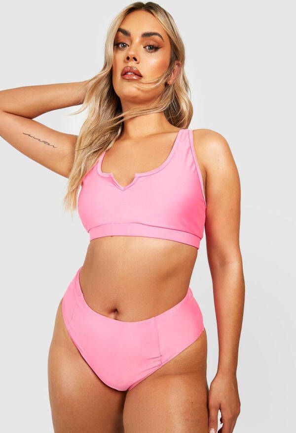boohoo Plus Essentials Bikini Broekje Met Hoge Taille, Pink