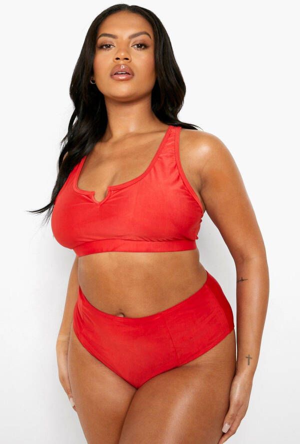 boohoo Plus Essentials Bikini Broekje Met Hoge Taille, Red