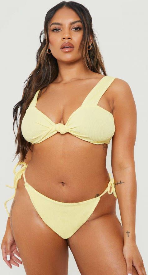 boohoo Plus Gekreukeld Mix & Match Zwembroekje Met Zijstrikjes, Yellow