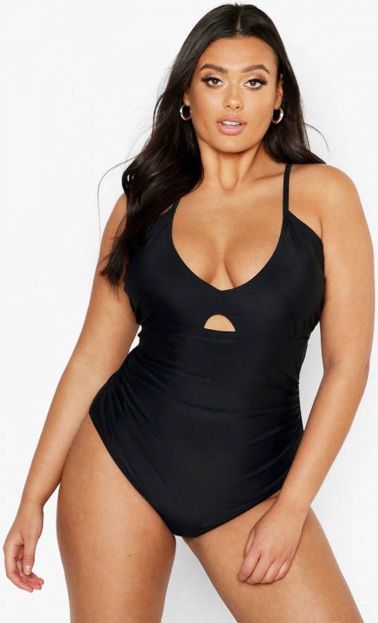 boohoo Plus Geplooid Corrigerend Badpak, Black