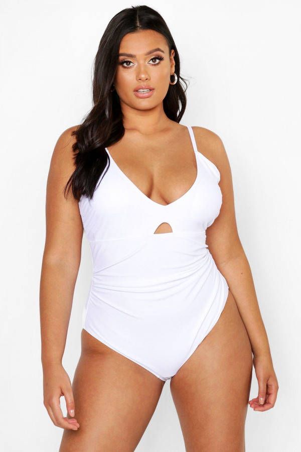 boohoo Plus Geplooid Corrigerend Badpak, White