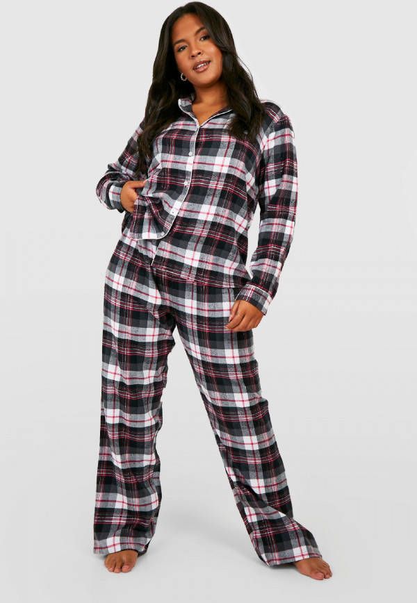 boohoo Plus Geruite Flanellen Pyjama Set In Een Tasje, Purple