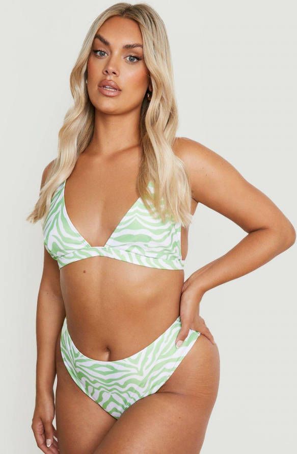 boohoo Plus High Waist Zebraprint Bikini Broekje, Lime