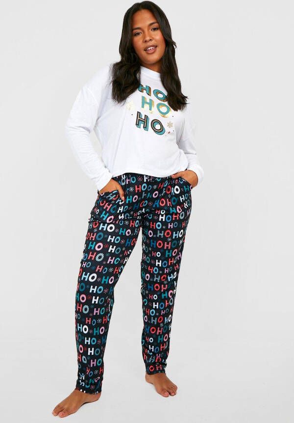 boohoo Plus Ho Ho Pyjama Set Met Broek En Tekst, White