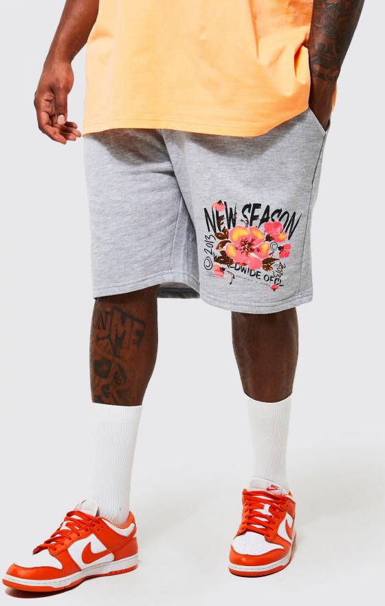 boohoo Plus Jersey New Season Bloemen Shorts, Grey Marl