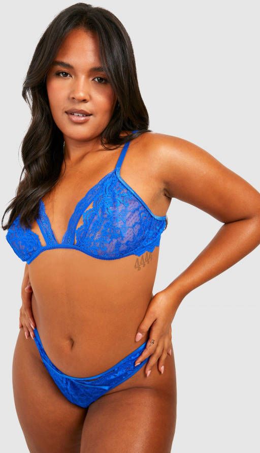 boohoo Plus Kanten Lingerie Set Met Bandjes, Cobalt