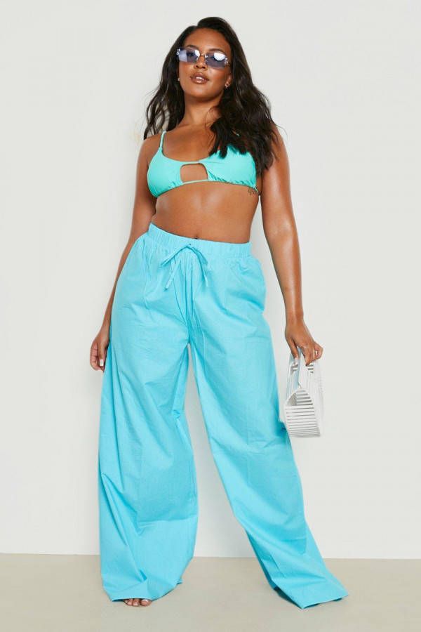 boohoo Plus Katoenen Strand Broek, Aqua