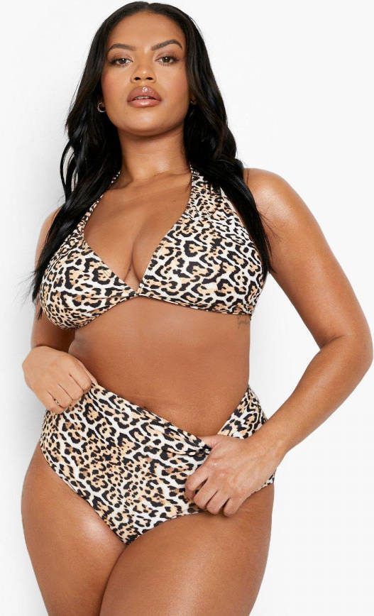 boohoo Plus Luipaardprint Essentials High Waist Bikini Broekje, Brown