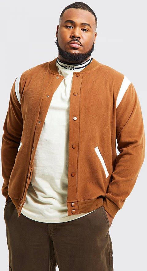 boohoo Plus Melton Bomberjack Met Schouder Panelen, Tan