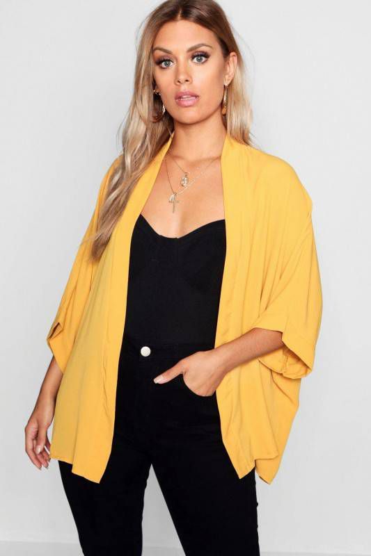 boohoo Plus Geweven Kimono, Mosterd