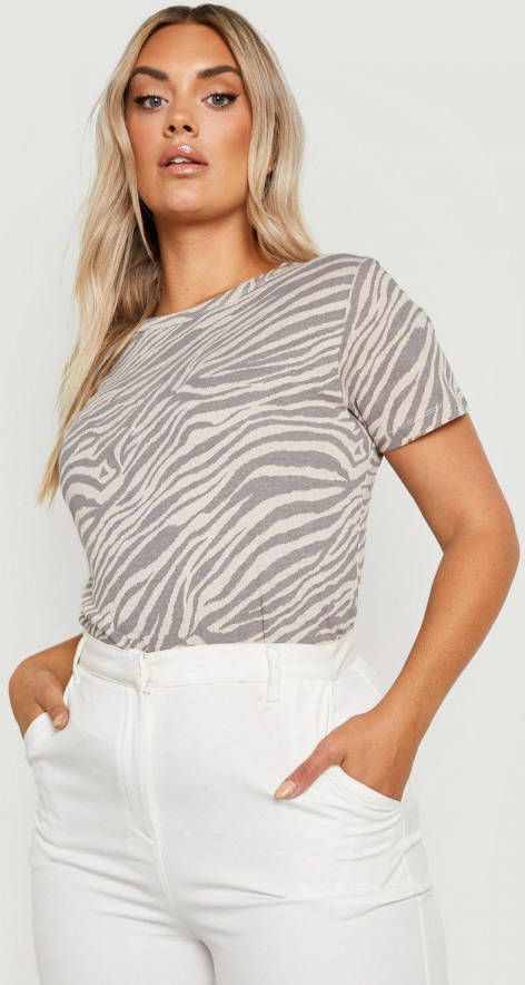 boohoo Plus Zebraprint T Shirt Met Korte Mouwen, Grey