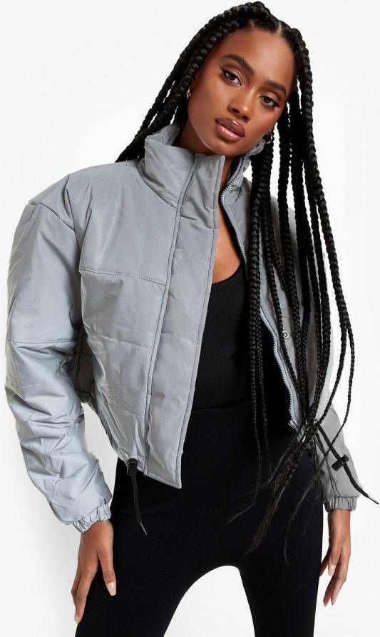 boohoo Reflecterende Gewatteerde Jas Met Hoge Kraag, Silver