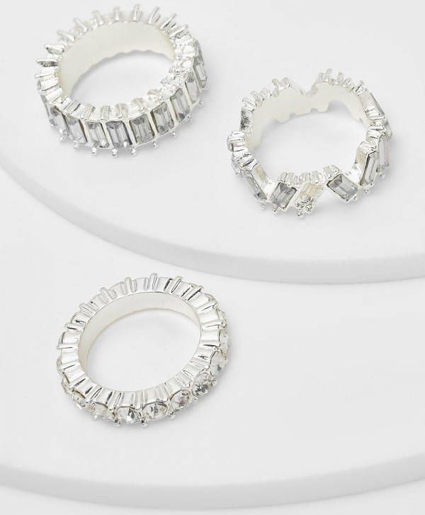 boohoo Ringen Met Steentjes(3 Stuks ), Silver