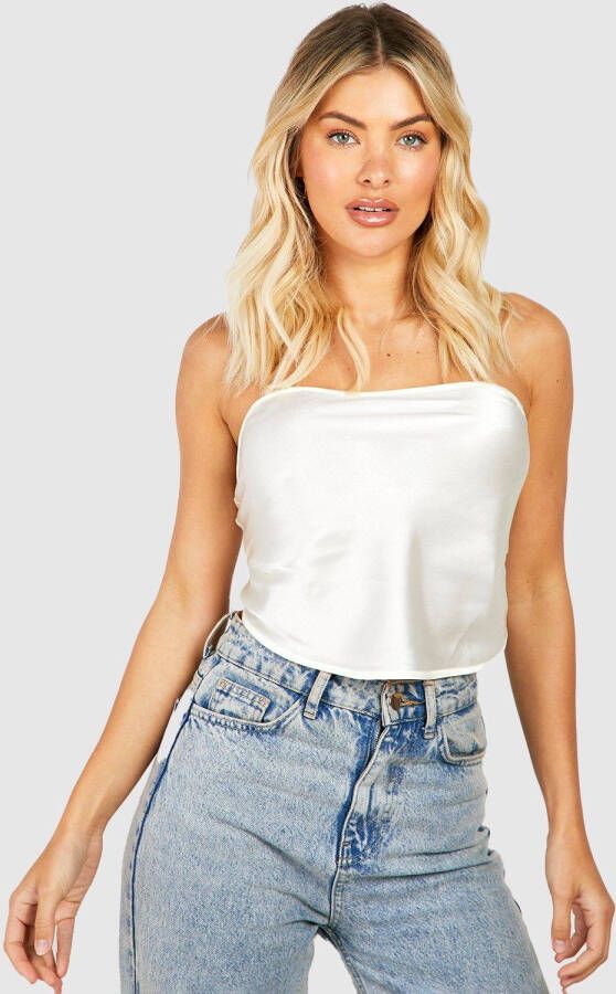 boohoo Satijnen Bandeau Top Met Rug Strik, Champagne