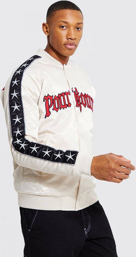 boohoo Satijnen Pour Homme Skelet Bomberjack, Ecru
