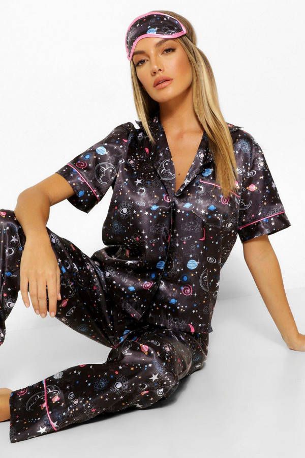 boohoo Satijnen Tijgerprint Pyjama Broeken Set, Navy