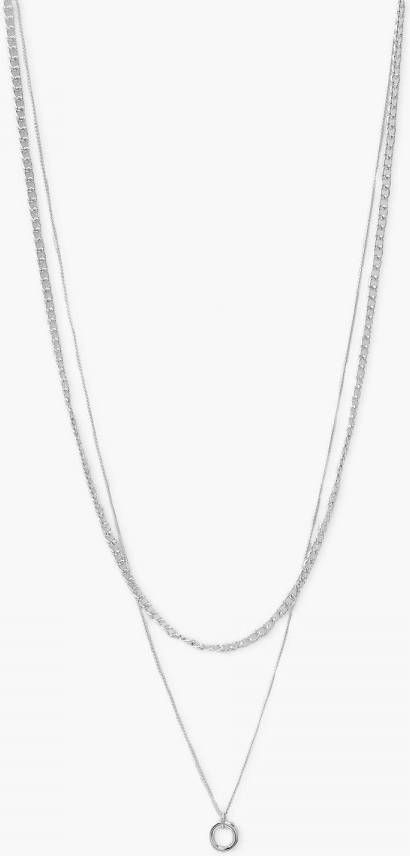 boohoo Simpele Zilveren Dubbele Ketting Met Cirkel, Silver