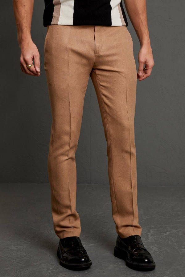 boohoo Skinny Fit Trouser With Pocket Detail, Beige
