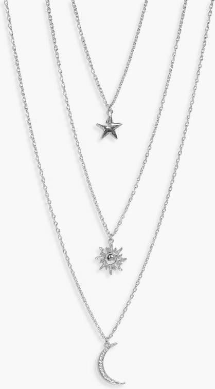 boohoo Dubbele Ketting Met Zon, Maan En Sterren, Zilver