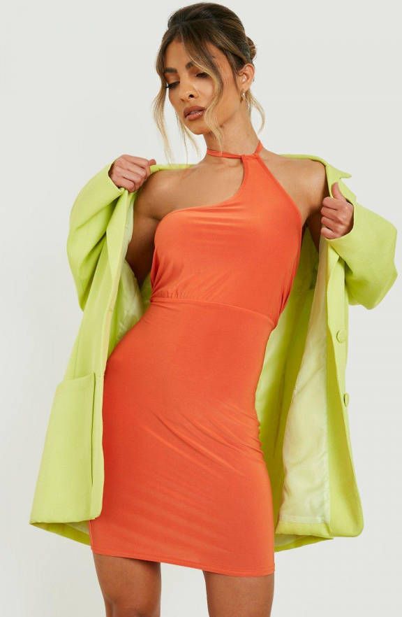 boohoo Strakke Halter Mini Jurk, Orange