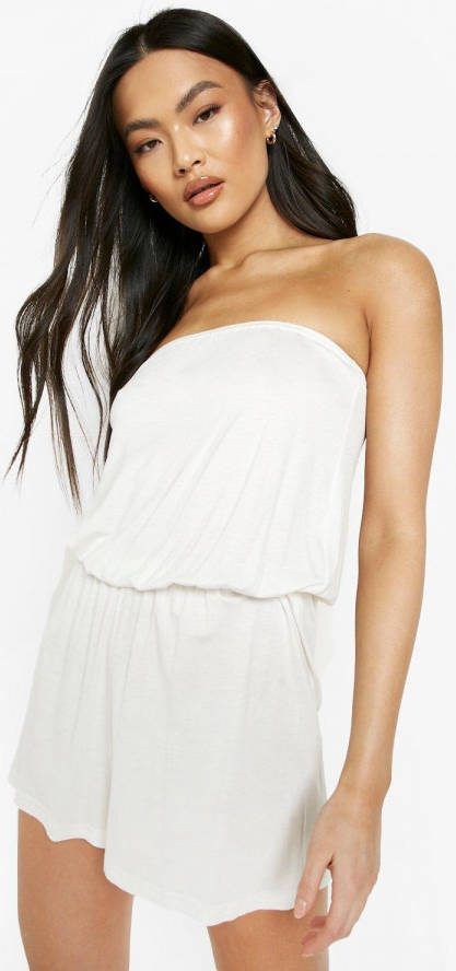 boohoo Strapless Jersey Strand Romper, White