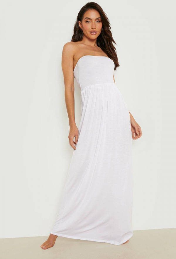 boohoo Strapless Maxi Strand Jurk, White