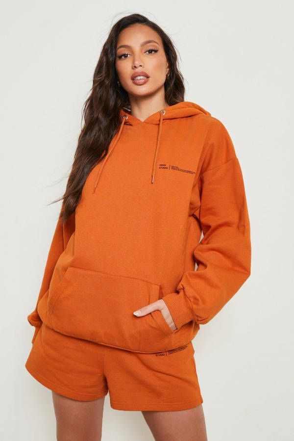 boohoo Tall Dsgn Studio Hoodie Met Print En Shorts Set, Orange