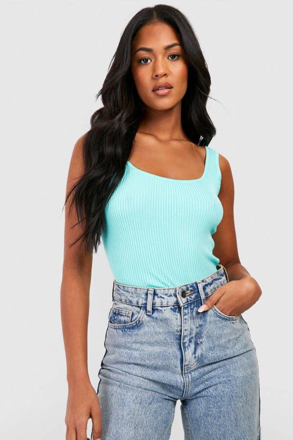 boohoo Tall Geribbelde Gebreide Crop Top Met Vierkante Hals, Aqua
