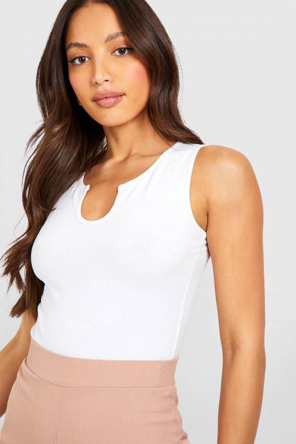 boohoo Tall Lang Basic Hemd Met Hals Inkeping, White