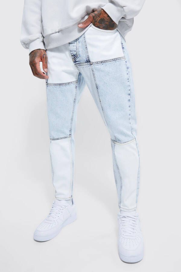 boohoo Toelopende Jeans Met Patches, Ice Blue