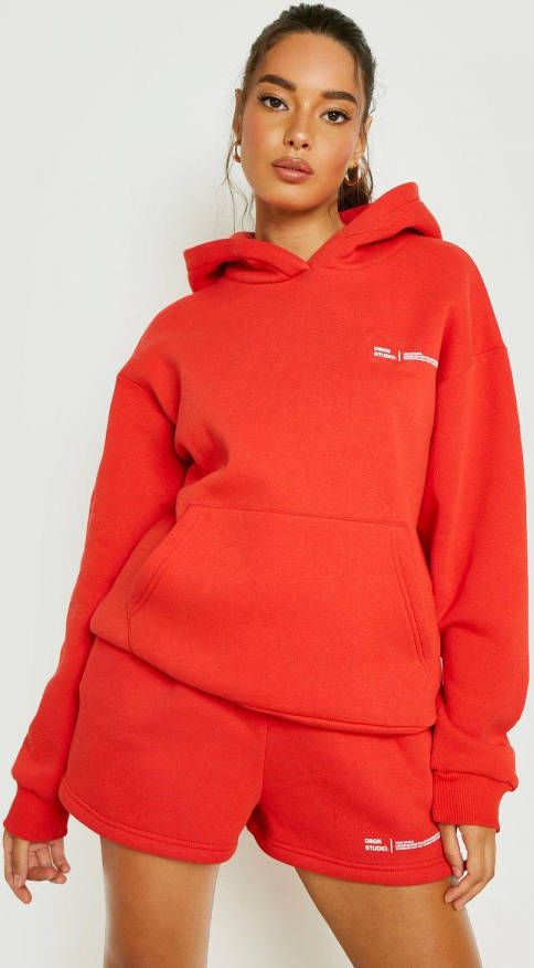 boohoo Trainingspak Met Capuchon En Tekst En Shorts, Red