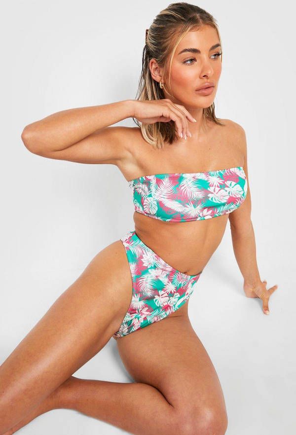 boohoo Tropisch High Waist Bikini Broekje, Mint