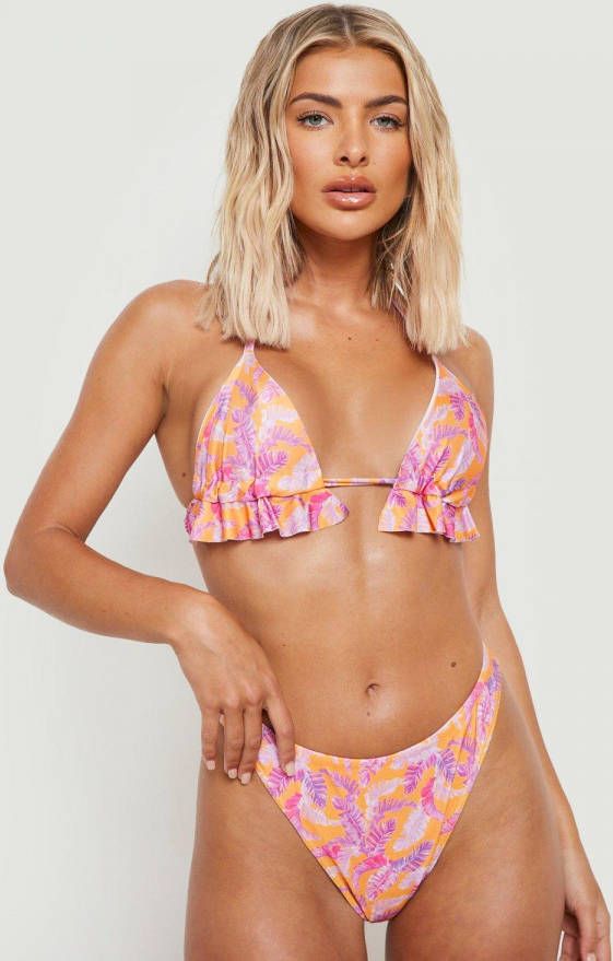 boohoo Tropisch Hoog Uitgesneden Bikinibroekje, Orange