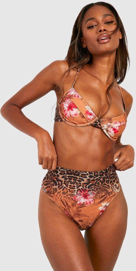 boohoo Tropisch Luipaardprint High Waist Bikini Broekje, Brown