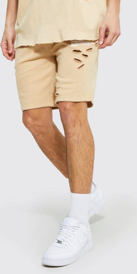 boohoo Versleten Regular Fit Shorts, Sand