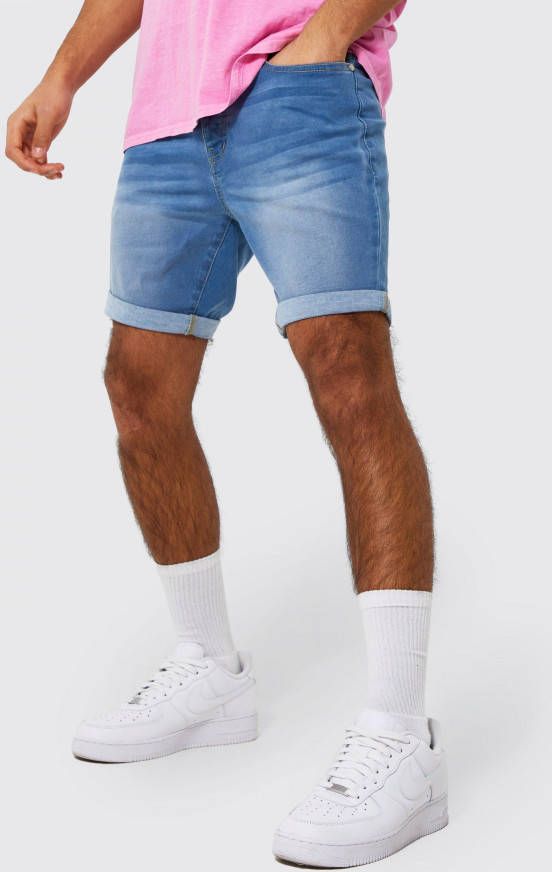 boohoo Witte Stretch Denim Shorts, Light Blue