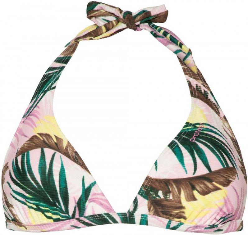 Protest halter bikinitop Jessie B-cup met bladprint lichtroze/groen