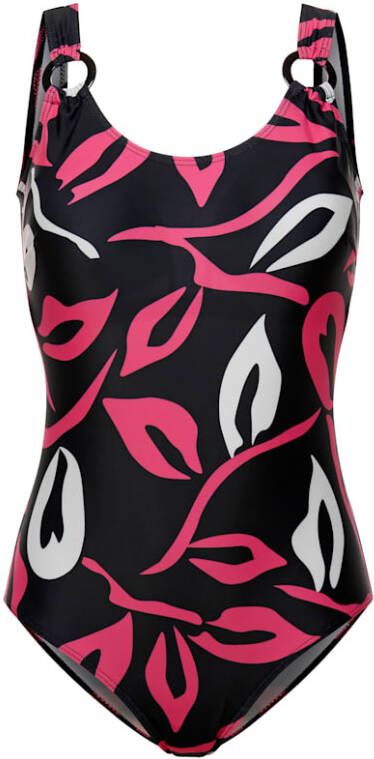 Blue Moon Badpak met modieuze bladerenprint Pink/Zwart