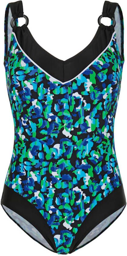 maritim Badpak met contrastkleurige bies bij de hals Blauw/Groen