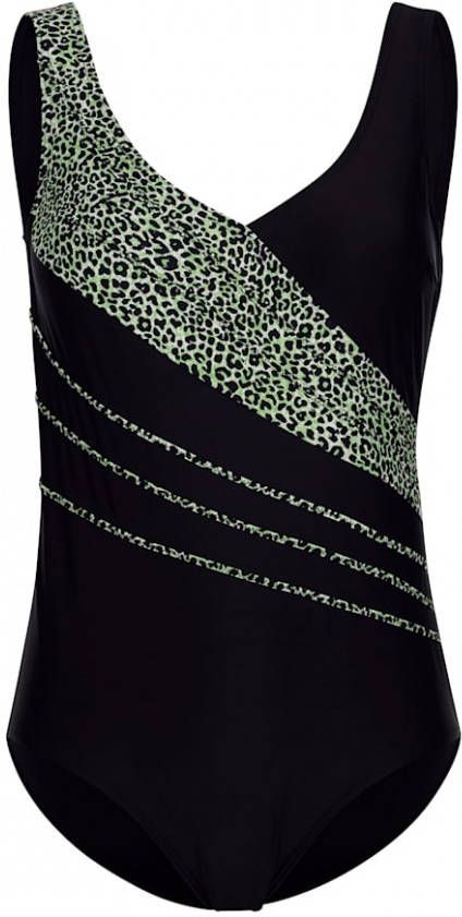 maritim Badpak met gedessineerde biesjes voor Zwart