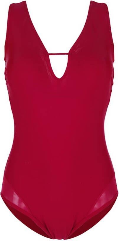 maritim Badpak met inzetten van mesh aan de pijpzomen Fuchsia