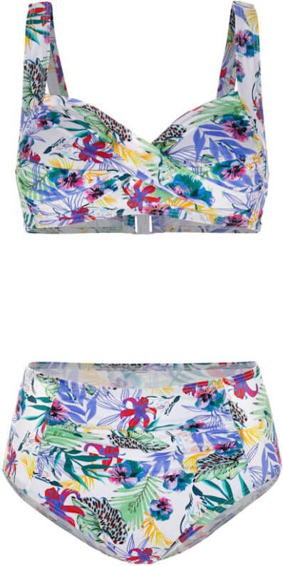 maritim Bikini met aangezette bandjes Wit/Lila/Pink