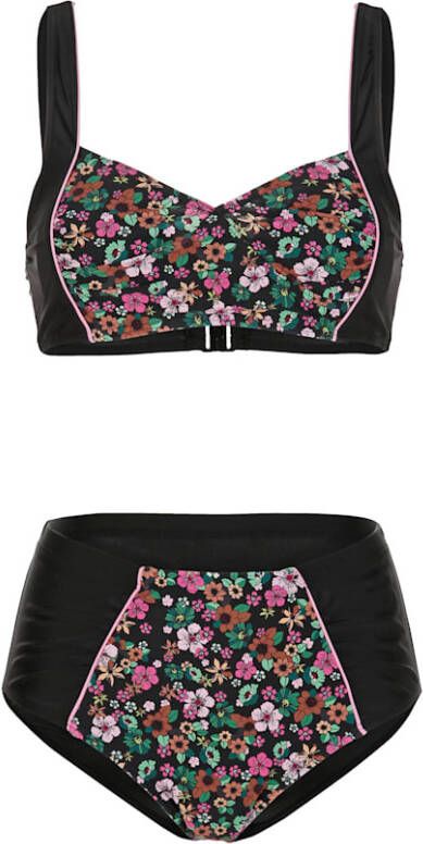 maritim Bikini met een modieuze patronenmix Zwart/Roze/Bruin