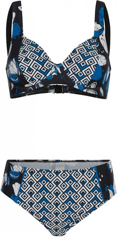 maritim Bikini met een modieuze patronenmix Zwart/Wit/Royal blue
