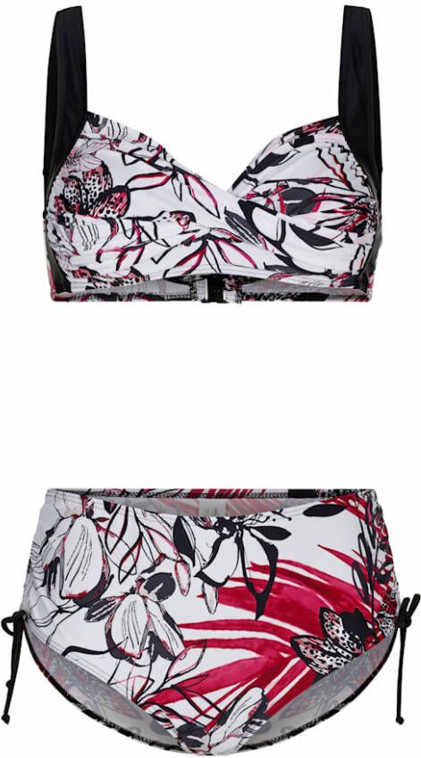 maritim Bikini met veters in de slip Wit/Fuchsia/Zwart