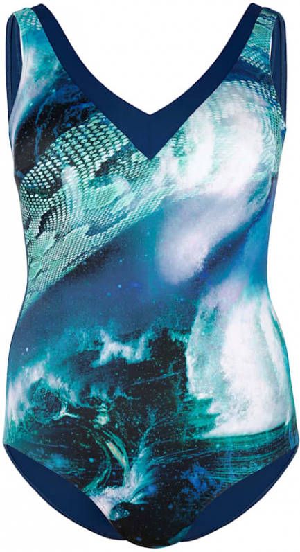 SUNMARIN Badpak met effen bies aan de hals Blauw/Groen