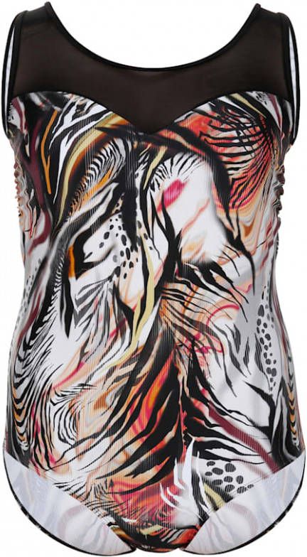 TruYou Badpak met meshinzet bij de hals Zwart/Geel/Bruin